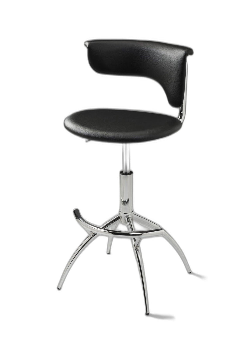 Contemporary Metal And Faux Leather Low Back Adjustable Height Bar Chairs (Set of 2) - Black