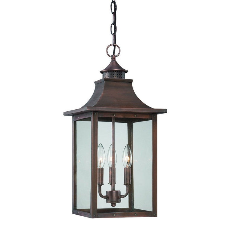 St. Charles 3-Light Acopper Patina Hanging Light - Brown