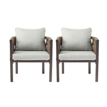 Load image into Gallery viewer, 2 Pieces Outdoor Metal Patio Club Chair, Patio Furniture Arm Chair With Cushion, Modern Outdoor Furniture Deep Seating For Porch, Garden, Backyard, Balcony - Brown / Light Gray
