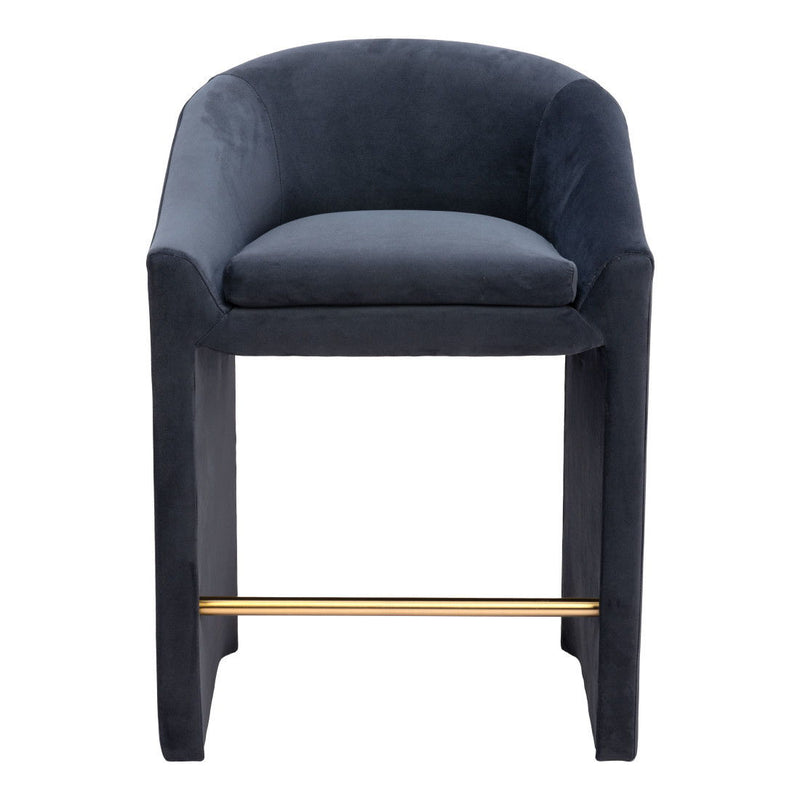 26" Velvet And Steel Counter Height Bar Chair - Gray / Gold