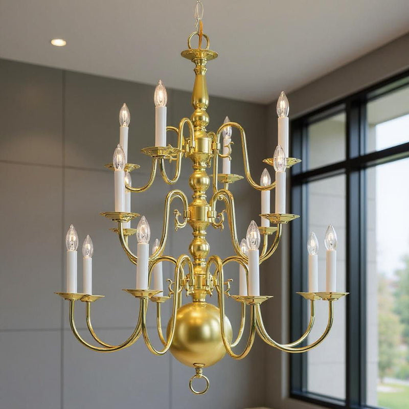 33'' Multi Light Dimmable Chandelier With Shades - Brass