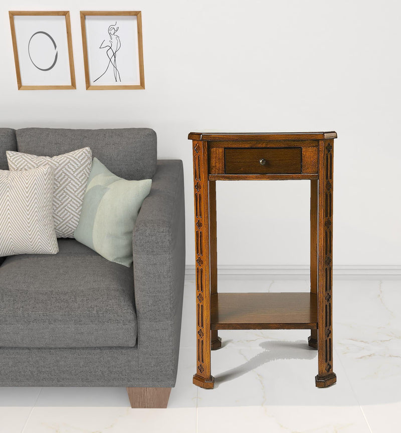Ash Manufactured Wood Rectangular End Table With Drawer And Shelf - Medium Brown And Olive