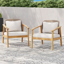 Load image into Gallery viewer, 2 Piece Outdoor Acacia Wood Patio Club Chair, Patio Furniture Arm Chair With Woven Rope Backrest, Deep Seating For Porch - Light Teak / Beige
