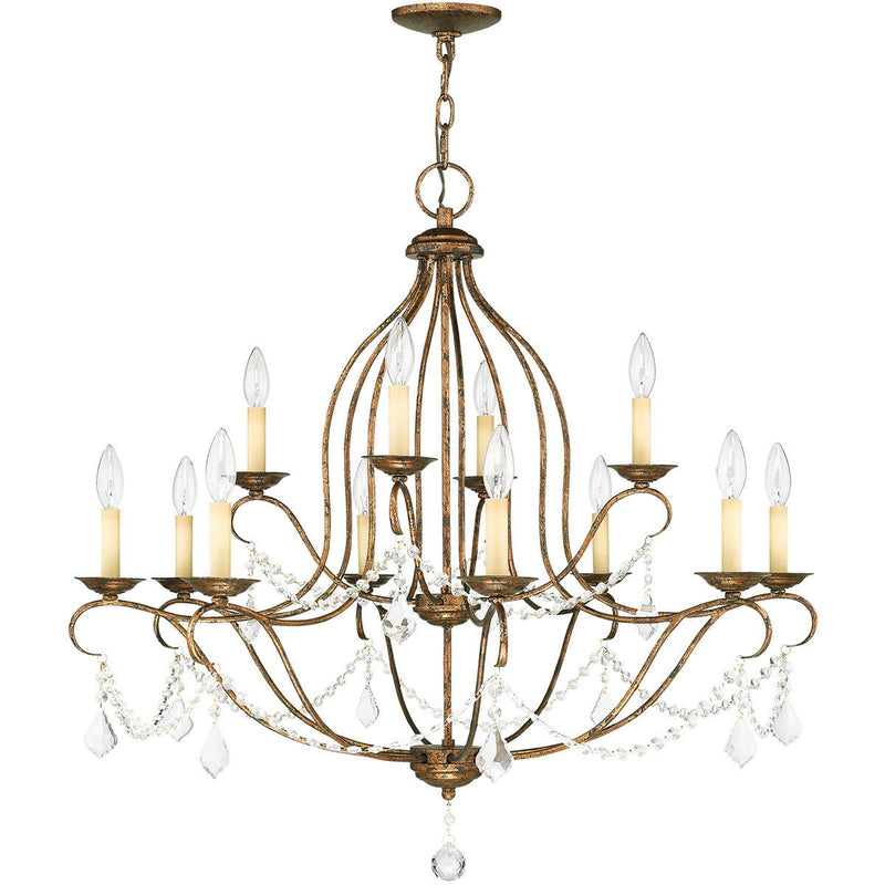 33" Twelve Light Dimmable Chandelier With Shades - Bronze