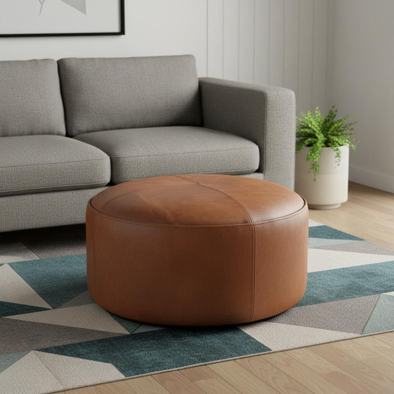 Boucle Round Footstool (719525) - Cream / Brown