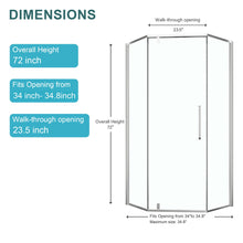 Load image into Gallery viewer, Semi Frameless Neo Angle Hinged Shower Enclosure With Clear Tempered Glass - Brushed Nickel
