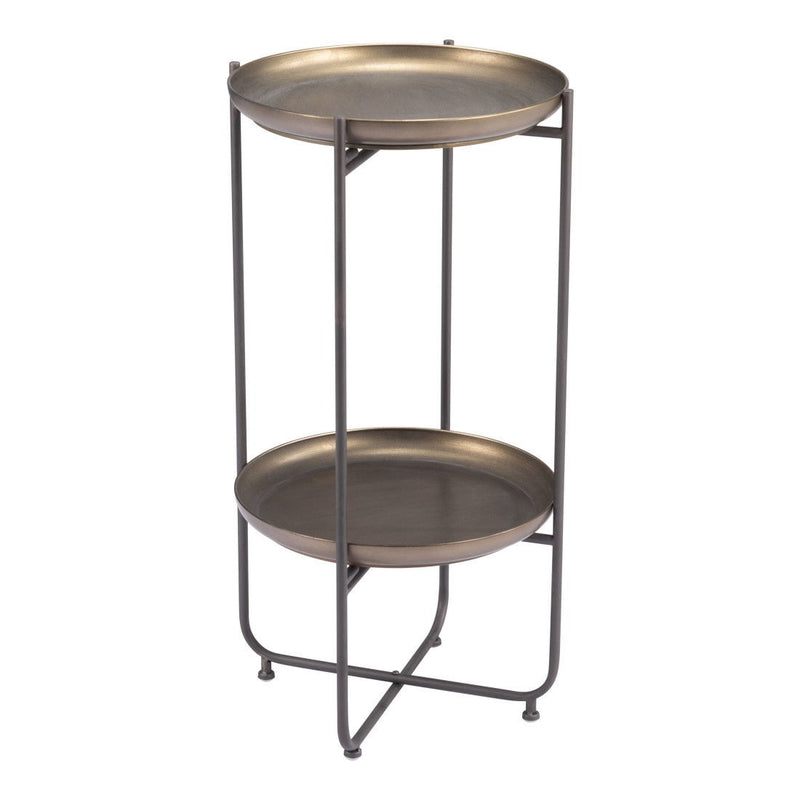 32" Steel Round Pedestal End Table - Bronze And Gray