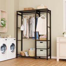 Load image into Gallery viewer, Garment Rack With Shelves, 2 Wicker Drawers, 4 Hooks, Organizer
