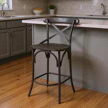Load image into Gallery viewer, 26" Cottage Solid Wood And Iron Counter Height Bar Chair - Black
