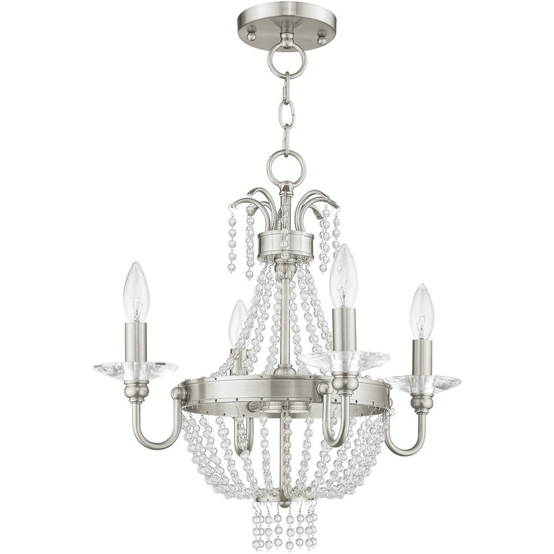 20'' Four-Light Dimmable Chandelier With Shades - Nickel / Pearl Silver