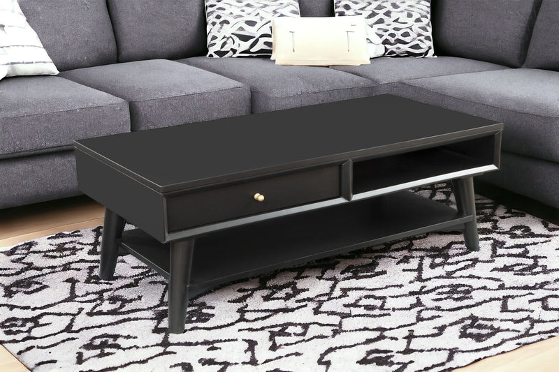 Solid And Manufactured Wood Coffee Table With Drawer - Black