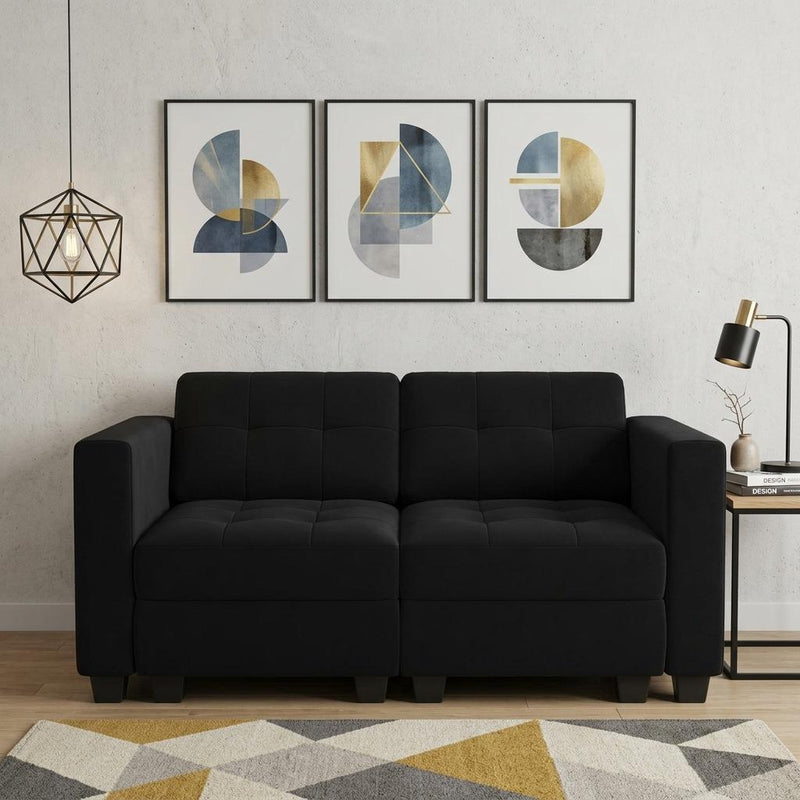 Velvet Modular Loveseat With Storage - Black