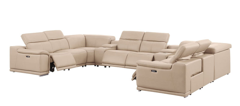 Leather Modular U Shaped Ten Piece Corner Sectional With Console - Beige