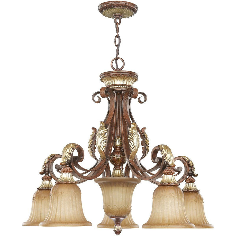 25" 6 Light Dimmable Chandelier With Shades - Bronze