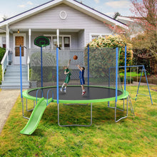 Load image into Gallery viewer, 14Ft Trampoline With Slide And Swings, Astm Approved Large Recreational Trampoline With Basketball Hoop And Ladder, Outdoor Backyard Trampoline With Net, Capacity For Kids And Adults - Green / Blue
