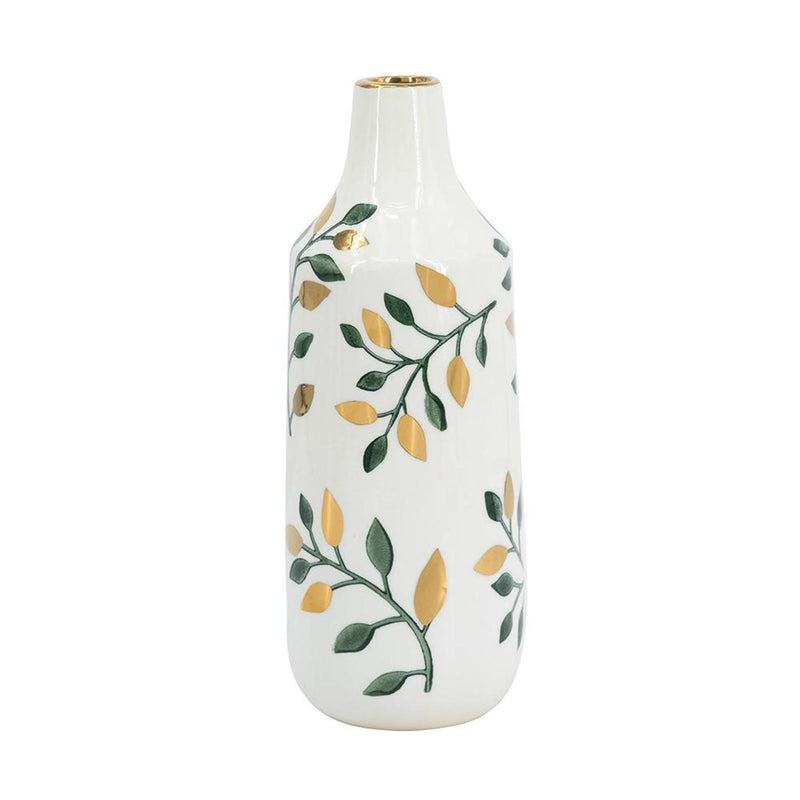 Floral Leaf Bud Table Vase - White / Green / Gold