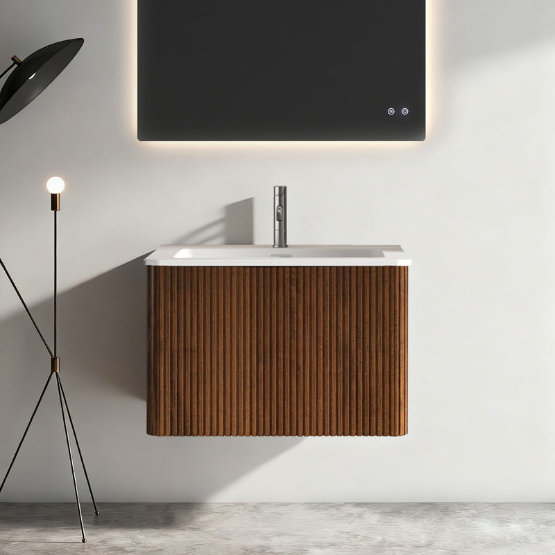 Etna - Striped Bathroom Vanity With Ceramic Sink, Wall Mounted Floating Bathroom Vanity For Modern Bathroom