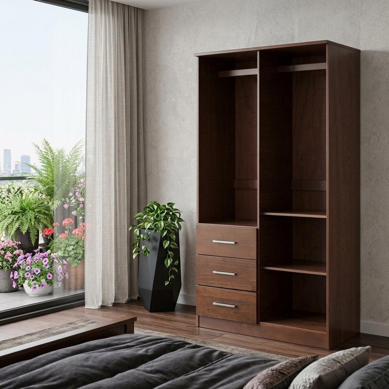 Solid Wood Mirrored Two Door Three Drawer Combo Dresser - Coffee
