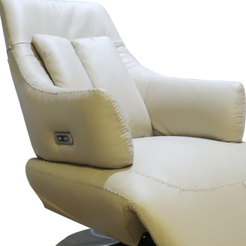 Tufted Genuine Leather Power Swivel Recliner (730570) - Sand