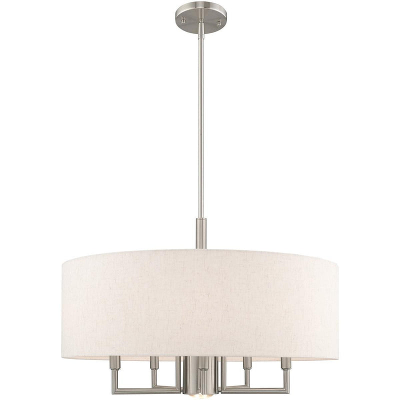 25" Six Light Dimmable Chandelier With Shades - Nickel