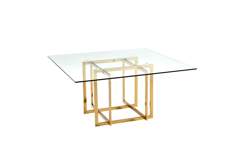 59" Glass And Metal Pedestal Base Square Dining Table - Clear