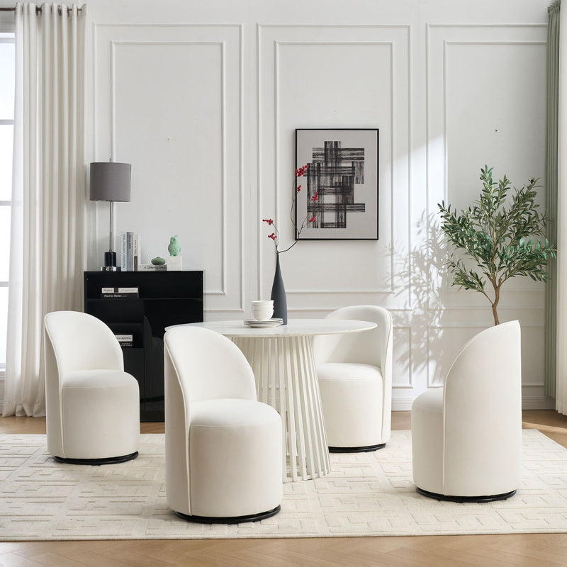 Velvet Curved Back Swivel Dining Arm Chair - Cream / Black