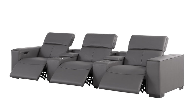 Top Grain Leather Reclining USB Sofa Storage - Dark Gray