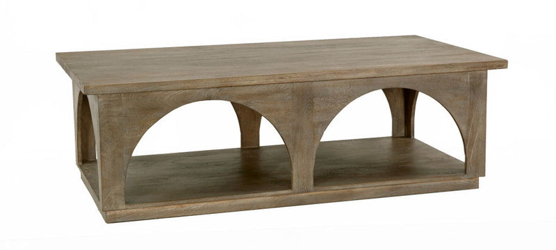 59" Solid Wood Distressed Floor Shelf Coffee Table With Shelf - Natural