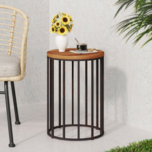 Load image into Gallery viewer, Outdoor Cylindrical Side Table With Round Solid Wood Top And Metal Frame - Natural
