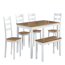 Load image into Gallery viewer, 6 Piece Dining Set Table With 4 Side Chairs And Bench - Light Brown / White
