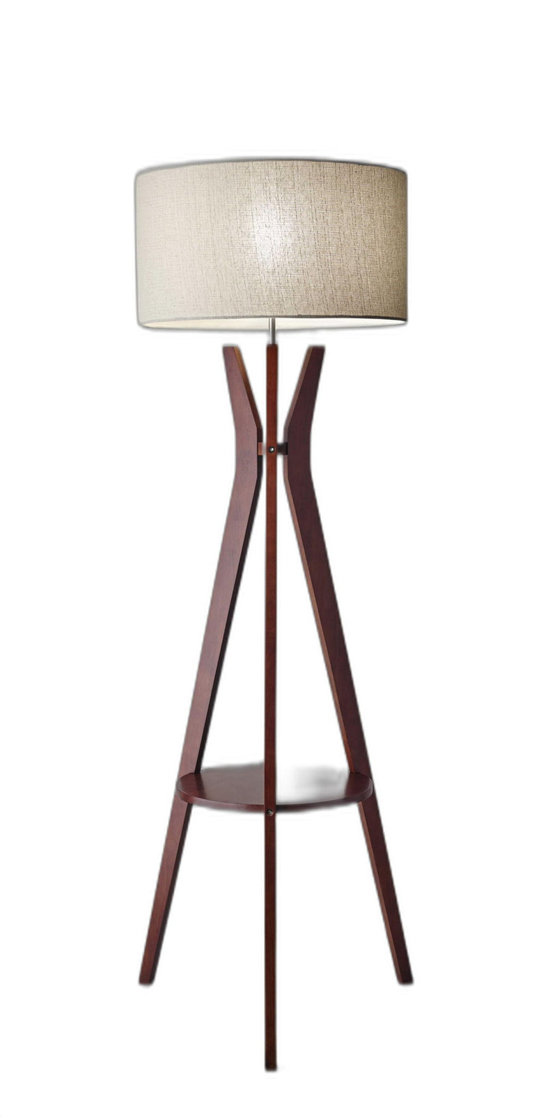 60" Solid Wood Tripod Floor Lamp With Drum Shade - Brown / White