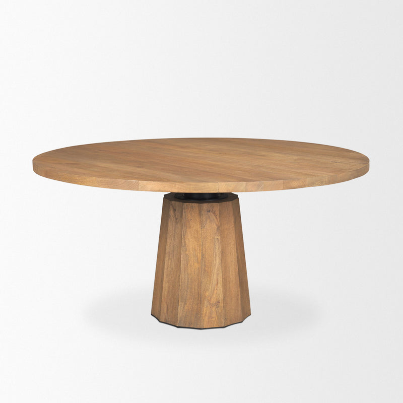 Solid Wood Pedestal Base Round Top Dining Table (727891) - Brown