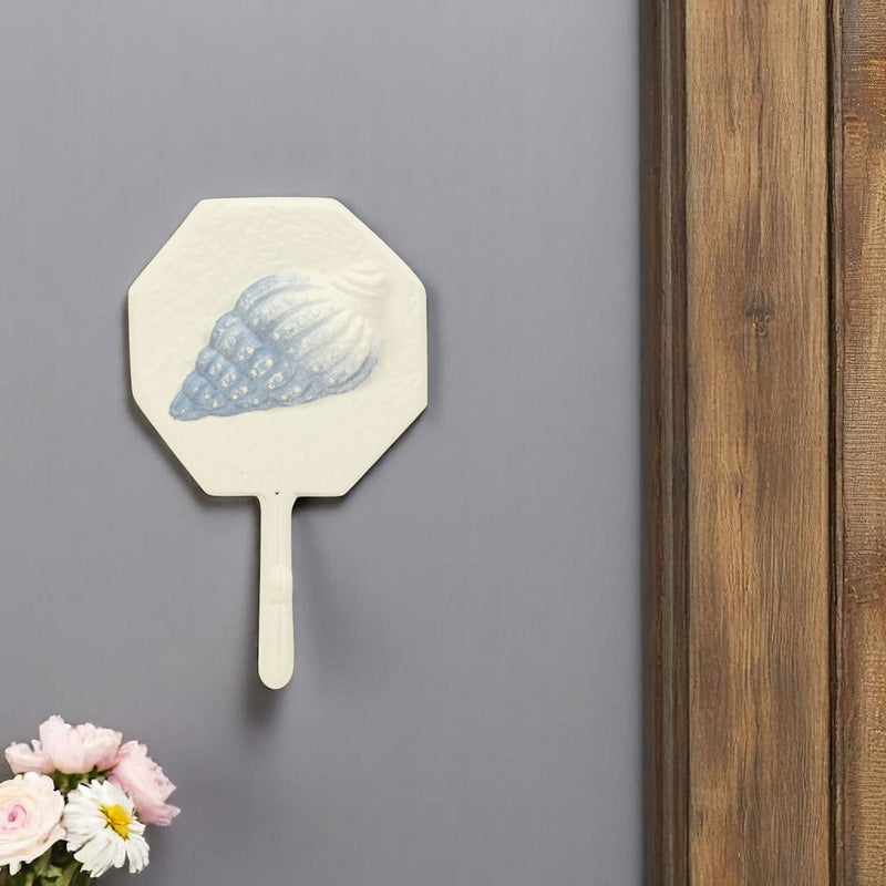 4" Cast Iron Conch Shell Wall Hook - Blue / Cream