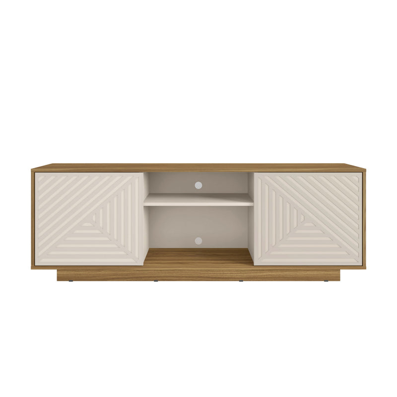 Ribbed Texture Wood Enclosed Open Storage TV Stand - Oak / White