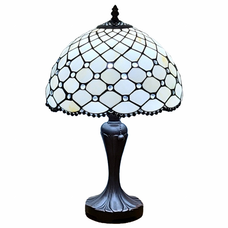 Metal Candlestick Table Lamp With White Dome Shade - Dark Brown