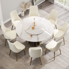 Load image into Gallery viewer, 59.05&quot; Modern Artificial Stone Round Panel Metal Iron Base Dining Table, Can Accommodate 8 People Artificial Stone Turntable (Not Including Chairs) - White / Black
