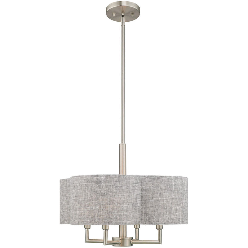 17" Four Light Dimmable Chandelier With Shades - Nickel / Pearl Silver