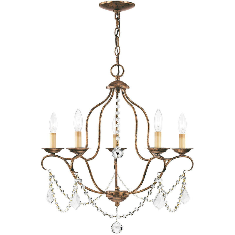 24" Five Light Dimmable Chandelier With Shades - Bronze