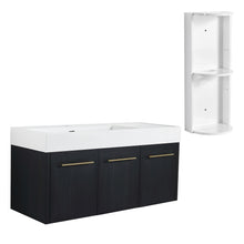 Load image into Gallery viewer, Modern Chestnut Wall Mounted Bathroom Vanity With Left Resin Sink And Storage Rack - Black Chestnut
