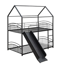 Load image into Gallery viewer, Twin Over Twin Metal Bunk Bed With Slide,Kids House Bed Black
