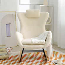 Load image into Gallery viewer, Rocking Chair Nursery, Teddy Upholstered Rocker Glider Chair With High Backrest, Adjustable Headrest &amp; Pocket, Comfy Glider Chair For Nursery, Bedroom, Living Room, Offices, Rubber Wood
