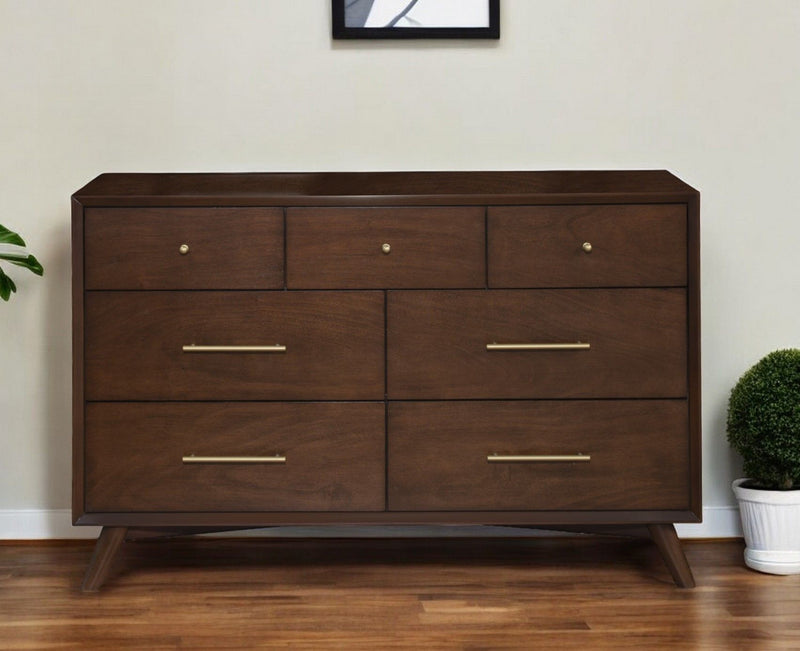 60" Solid Wood Seven Drawer Double Dresser - Walnut