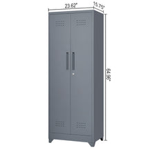 Load image into Gallery viewer, Heavy Duty Storage Cabinet With Locking Doors, Hanging Rod &amp; Shelves, Broom Closet - Gray
