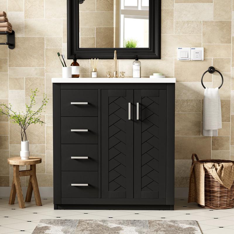 Retro Style Bathroom Vanity With 3 Drawers & Soft-Closing Doors