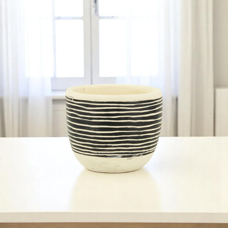 Striped Round Pot Planter - Black / White