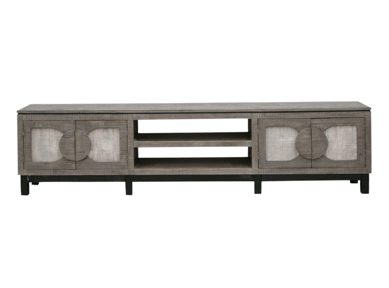 Solid Wood Cabinet Enclosed Storage Distressed TV Stand - White