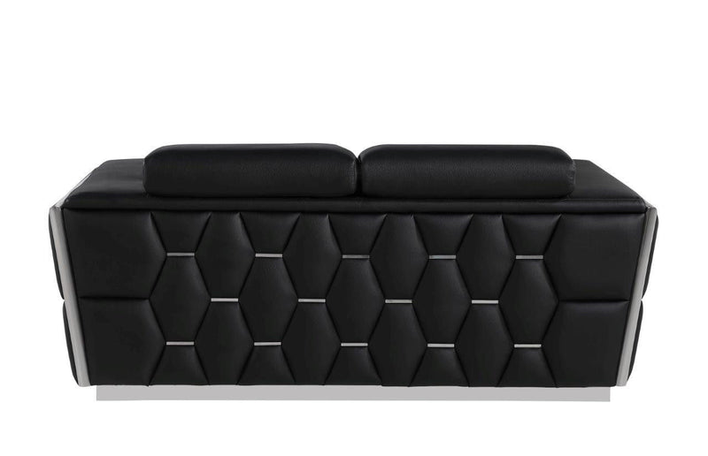 Italian Leather, Loveseat - Black / Silver