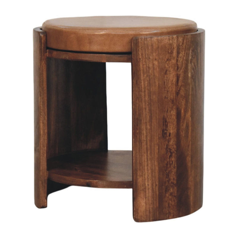 Leather Round Footstool (723461) - Brown