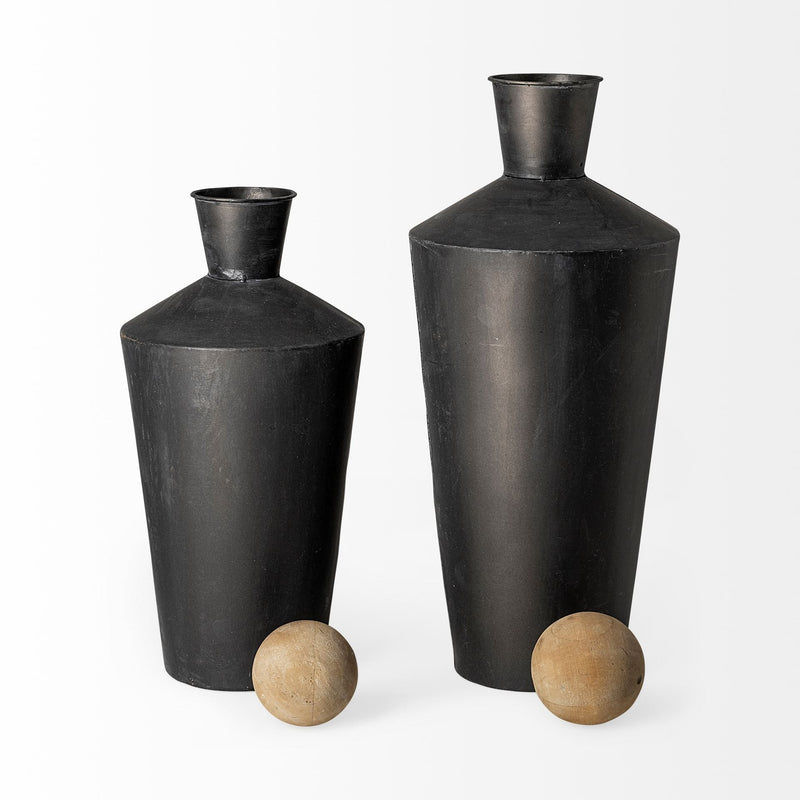 Cylindrical Urns (Set of 2) - Black / Brown
