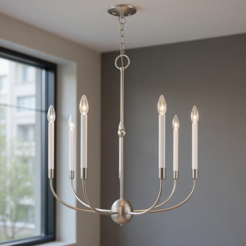 30" Seven Light Dimmable Chandelier With Shades - Nickel